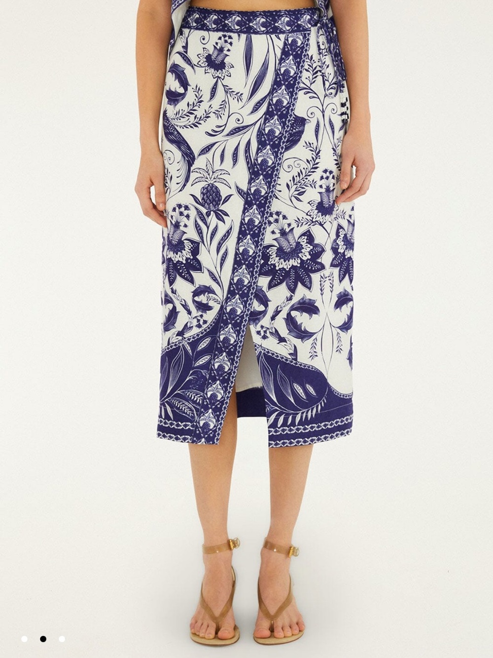 Farm Rio Off-White Wrap Midi Skirt